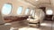 Empty private jet in luxurious premium category setting with bright and light image style