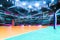 Empty professional volleyball court with spectators no players