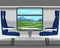 Empty railway train wagon with comfortable seats