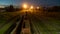 Empty railway wagons for cargo transportation top view. A place for storage, repair and maintenance of freight railcars. Logistics