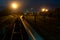 Empty railway wagons for cargo transportation top view. A place for storage, repair and maintenance of freight railcars. Logistics