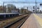 Empty railways and railway station, perspective of rails in line, ready for train arriving