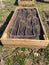 Empty raised bed garden with irrigation system at public elementary school wintertime in Dallas, Texas, America