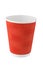 Empty red disposable paper cup for drinks isolated on white background. Plastic pollution reduction concept. Zero waste concept