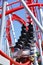 Empty red roller coaster