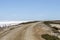 Empty road in Camargue through salt lagoons in Camarque regional nature reserve, Provence Alpes Cote Azur, France