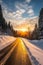 empty road at winter snowy mountains, snow and way to new future, life and hope concept
