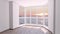 Empty room with big window and calm sunset over the ocean outside. Background Plate, Chroma Key Video Background