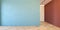 Empty room with blank wall and wooden floor and ceiling back light. Le corbusier color palette. Pastel color.