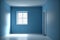 Empty room with blue walls, door and window, AI generative