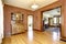 Empty room in bright red color with antique cabinet