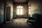 empty room with broken or missing furniture, in dilapidated and abandoned building