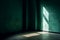 Empty room corner of dark pastel matte paint green with copy space for design, AI generated