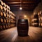 an empty room with many wooden barrels of wine inside it