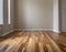 Empty room with parquet floor and window. Furnished with wooden floor. AI-generated image