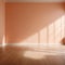 Empty room with peach fuzz color walls and light and shadow effect for product placement mockup