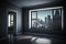 empty room with view of bustling cityscape, ideal setting for action-packed chase scene