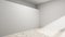 Empty room with whitewashed floating laminate flooring and newly painted white wall in background. 3d render