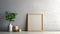 Empty Room With Wooden Frame And Small Bowl And Plant