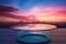 Empty Round Glass Table with Sunset Sky Background