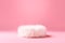 Empty round white fur podium for presentation on trendi pink background