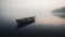 Empty rowboat on misty morning on lake. Generative AI