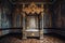 Empty royal throne in dark castle hall. Fantasy medieval throne. Generative AI