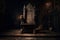 Empty royal throne in dark castle hall. Fantasy medieval throne for king. Created with Generative AI