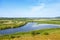 Empty rural Russian landscape. Sorot river