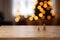Empty rustic wood table in a christmas indoor with blurred background, ai generative illustration