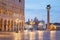 Empty San Marco square with Doge palace and column with lion in Venice