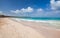 Empty sandy beach landscape. Atlantic ocean coast