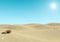 Empty sandy desert landscape and blue sky background