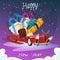 Empty Santa Claus Sleigh With Present Box Christmas Celebration New Year Greeting Card