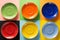 Empty saucer at abstract colorful