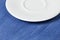 Empty saucer on blue wooden surface