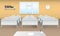 Empty school classroom. Realistic Classroom interior with large window and front view. Meeting room.