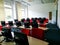 Empty schoolroom with many computers