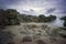 Empty sea beach in a moody evening.