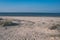 empty sea beach with sand dunes - vintage retro film look