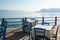 Empty seafront restaurant in Greece