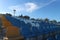 Empty seats chairs on the stadium and a symbol of Olympic Games