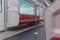 Empty seats commuter with Red color interior inside in the subway train. Subway  with empty seats. Inside of a train carriage