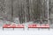 Empty seats in a stadium in the snow