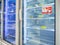 Empty shelf of frozen food in supermarket