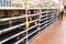 Empty shelves with groceries in supermarkets because of the pani