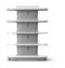 Empty shelving stand. Realistic shopping shelves. Supermarket furniture. Multi level racking front view. White store