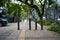 Empty sidewalks in Jakarta city during the day