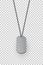 Empty silver military badge hanging on steel chain. Vector isolated army object on transparent background. Pendant with