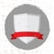 Empty silver shield icon with red banner and grunge screen texture